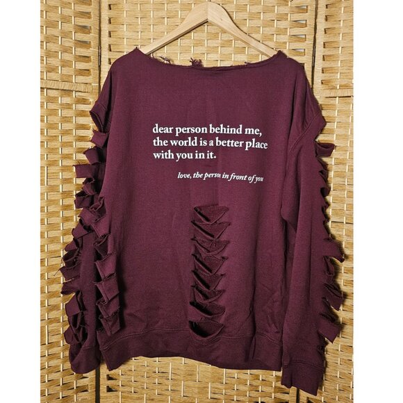 Distressed Maroon Cut Out Sweatshirt L/XL - Picture 4 of 5
